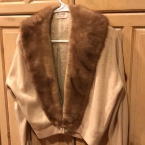 Vintage  cashmere sweater with  fur collar